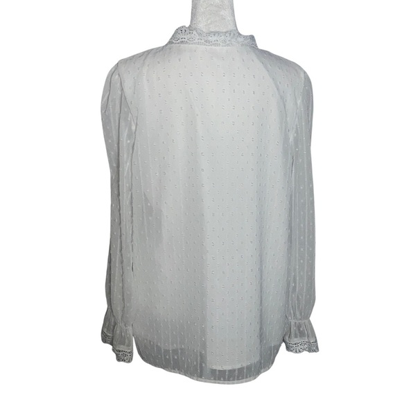 FARYSAYS Women’s Long Sleeve Lace Top V-Neck Polka Dot Flowy Blouse Size M White - Picture 4 of 7